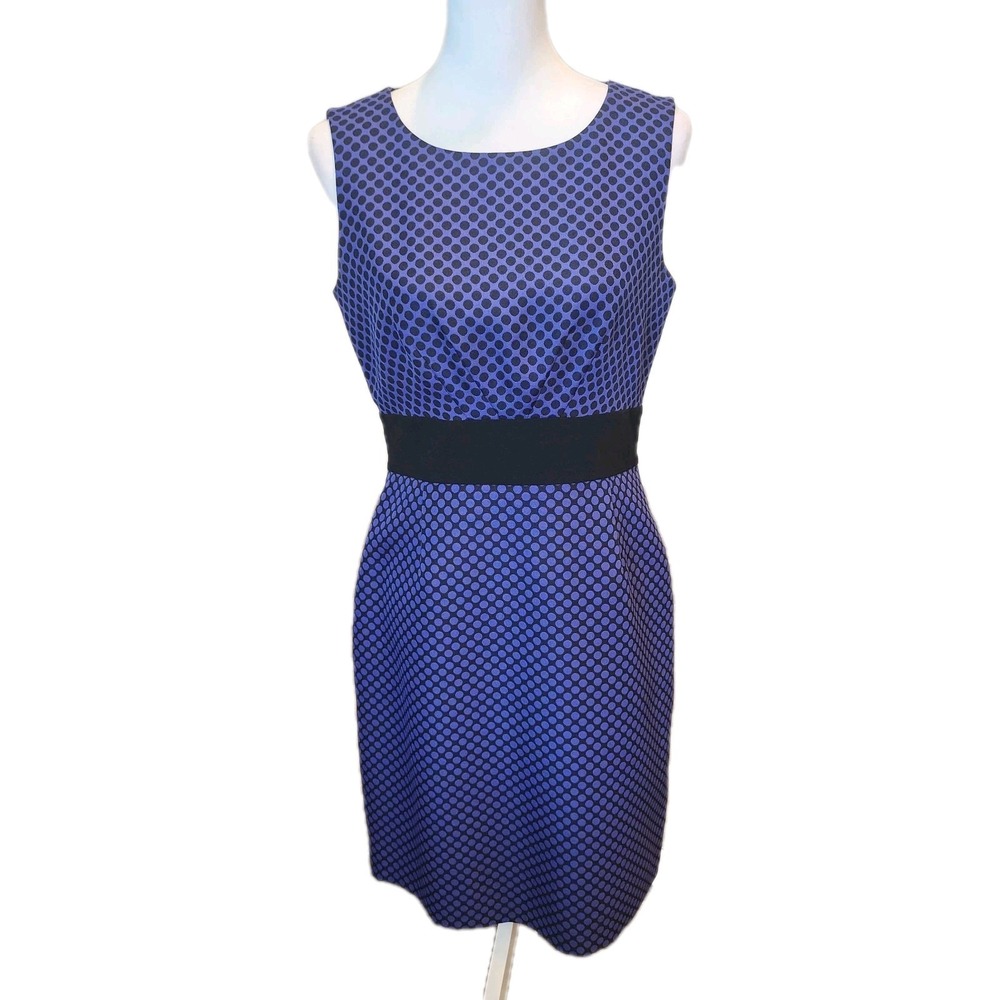 Tahari Arthur S. Levine Sheath Dress Womens 6 Purple Dot Sleeveless Career Event